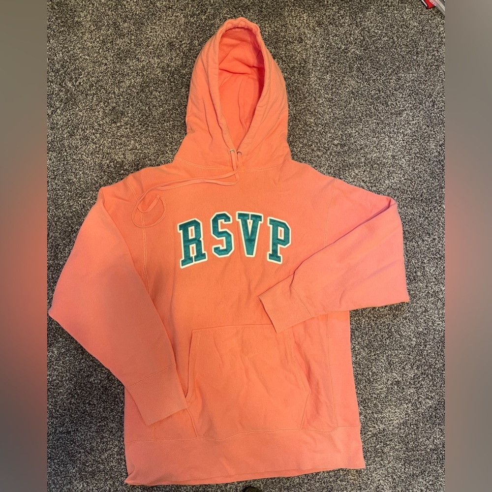 Gallery Coral Orange/Pink RSVP Hoodie with Teal Appliqué